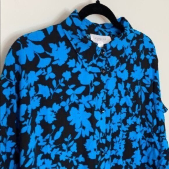 Addition Elle Women Blue/Black Maxi floral Printed Shirt Dress Plus Size 16 NWT - Picture 6 of 12